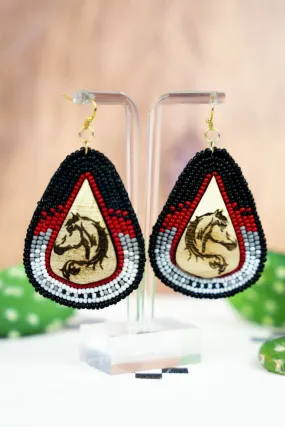 SALE! Horseshoe Bend Wood and Black Multi Seed Bead Teardrop Earrings