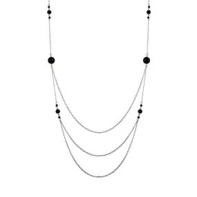 Silver 925 Rhodium Plated Silver Multi-Layered Chain Necklace with Beads