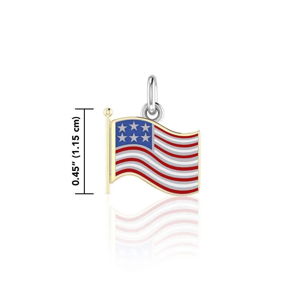 Silver and Gold Plated American Flag with Enamel Charm TCV712