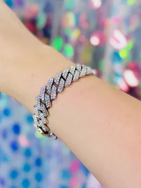 Silver Tila Chain Crystal Bracelet