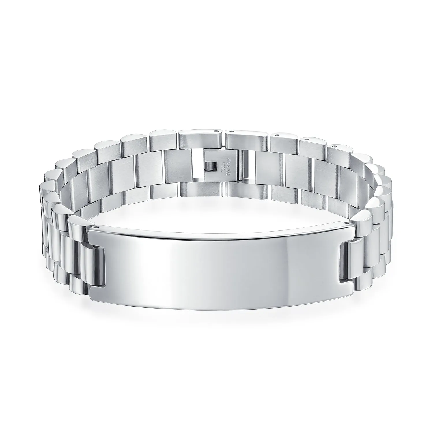 Silver Tone Stainless Steel ID Bracelet with Name Plate for Men - 8 8.5 Inch