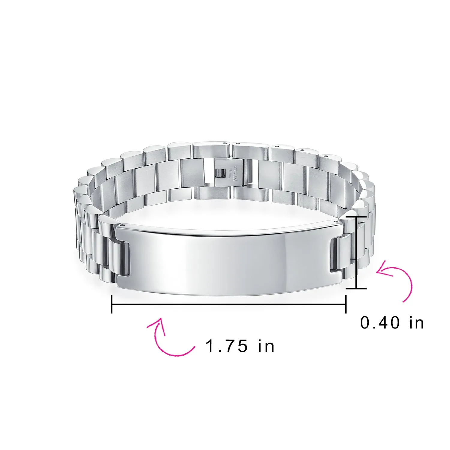 Silver Tone Stainless Steel ID Bracelet with Name Plate for Men - 8 8.5 Inch