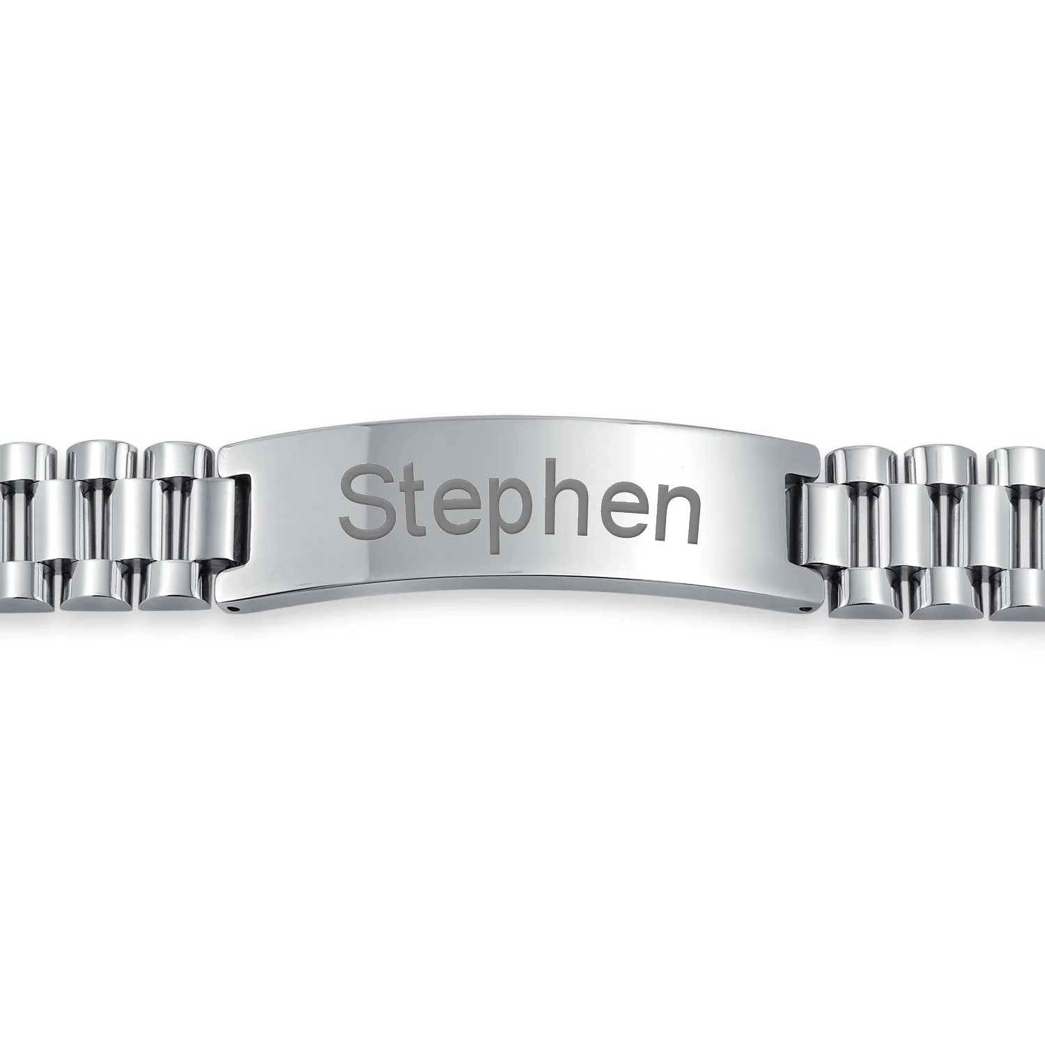 Silver Tone Stainless Steel ID Bracelet with Name Plate for Men - 8 8.5 Inch