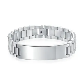 Silver Tone Stainless Steel ID Bracelet with Name Plate for Men - 8 8.5 Inch