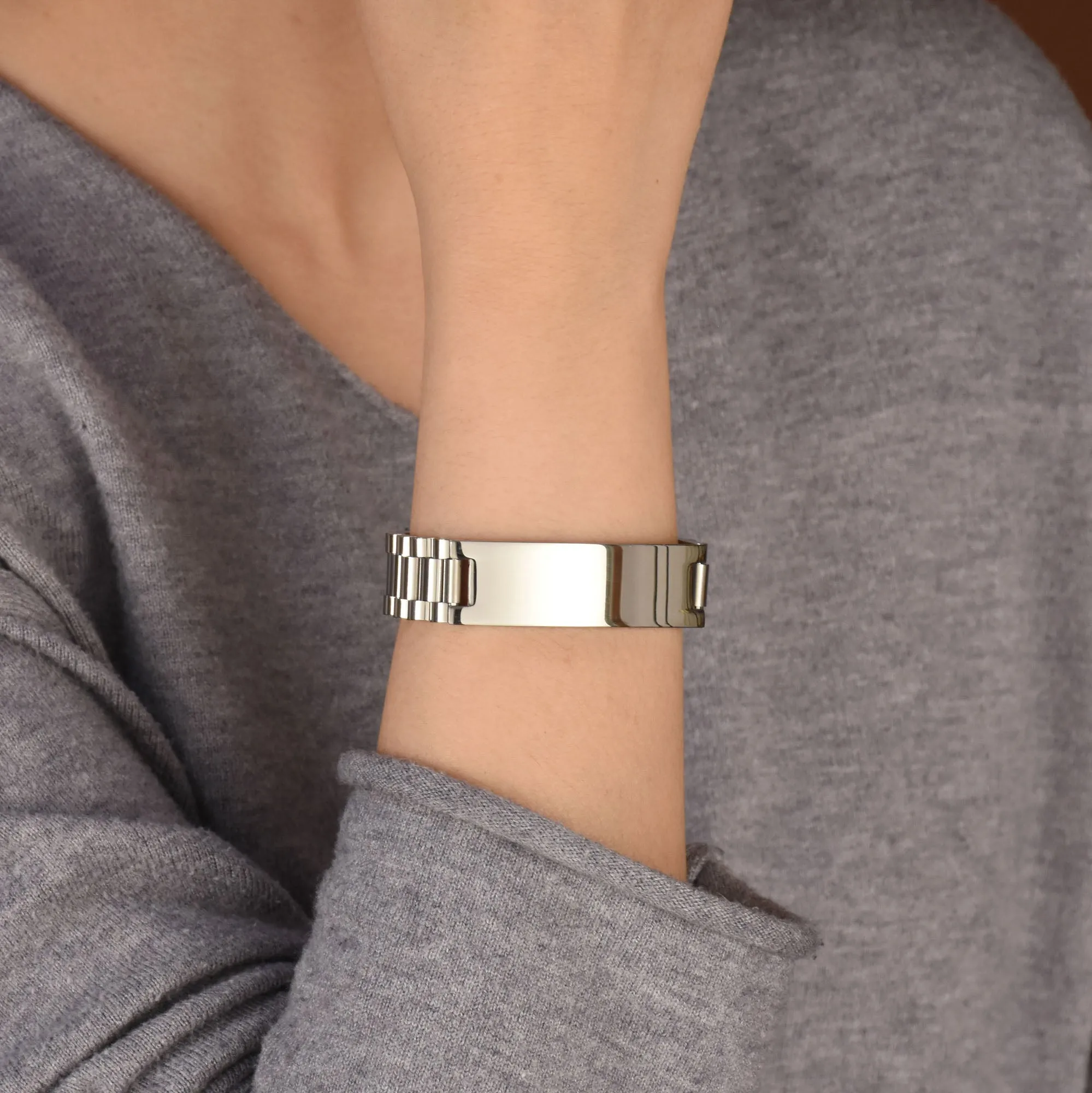 Silver Tone Stainless Steel ID Bracelet with Name Plate for Men - 8 8.5 Inch