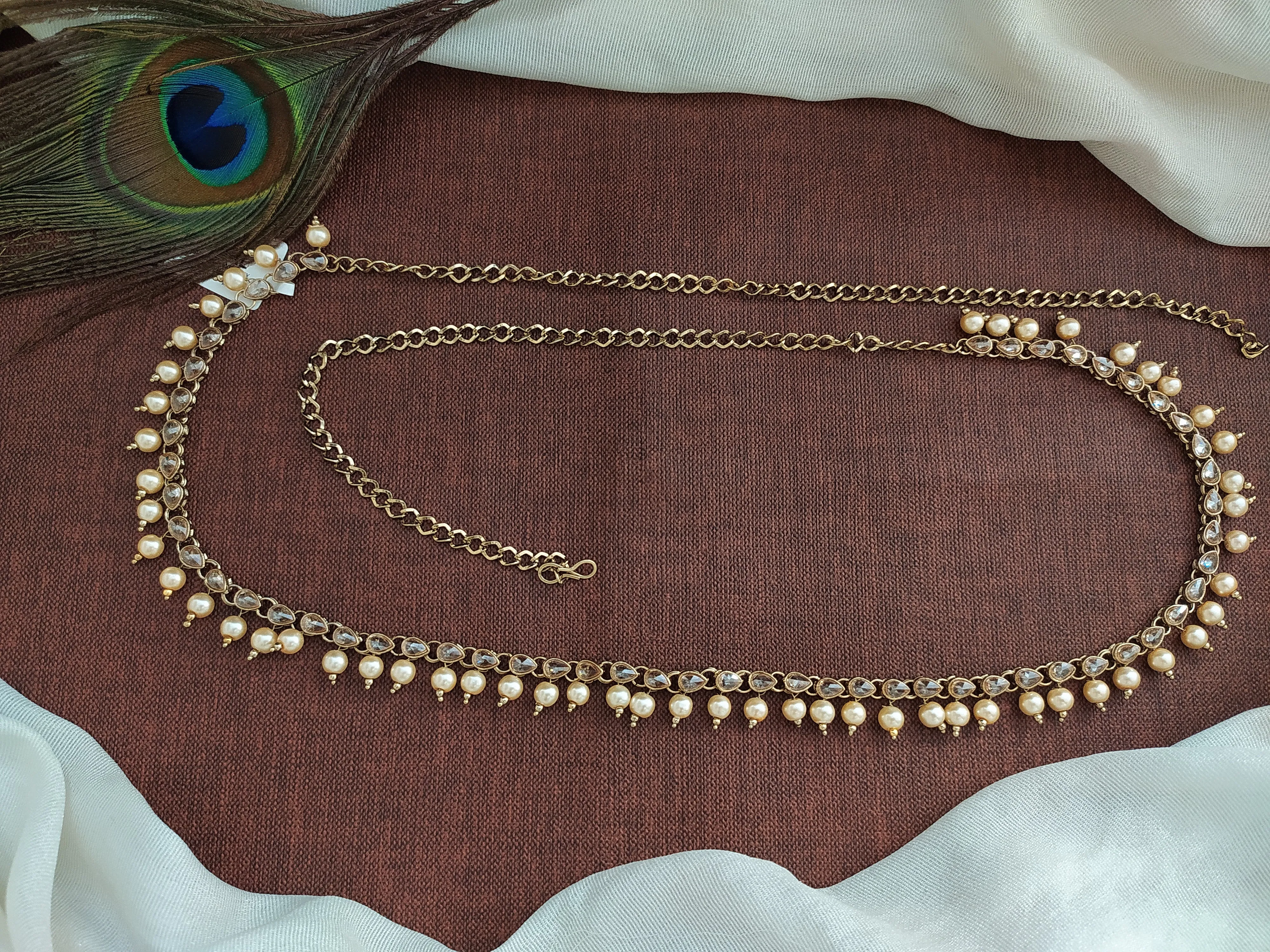 Single Pearl Drops Mehandi Finish Hip Chain