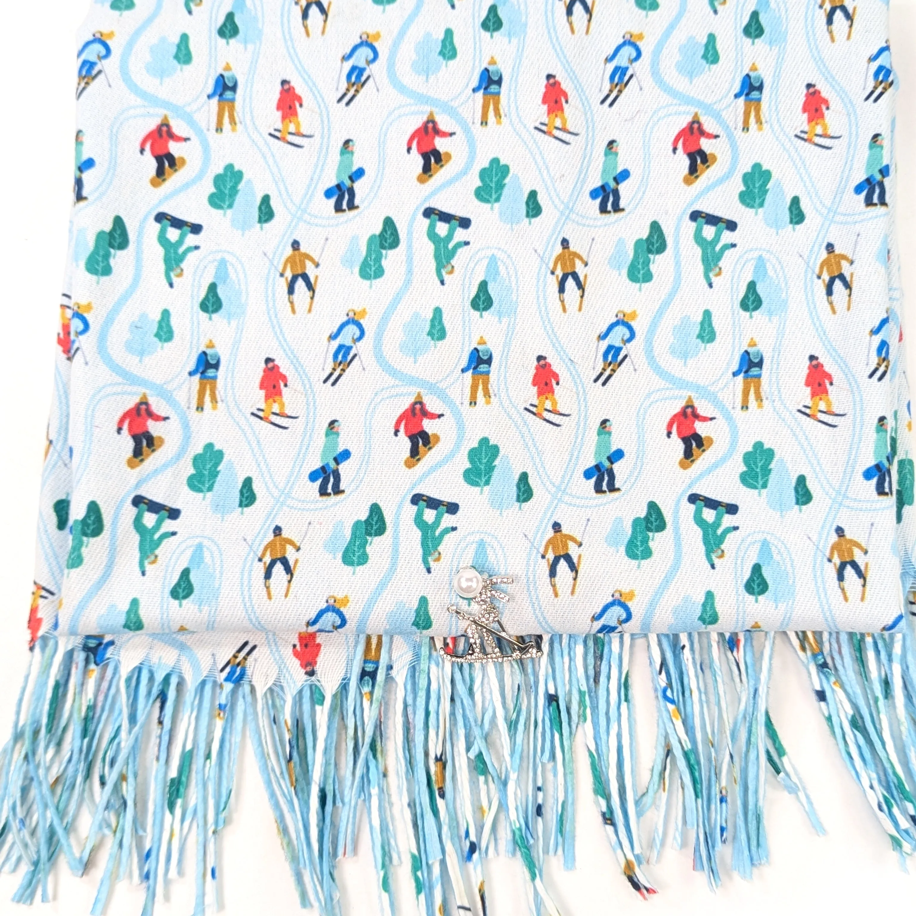 Skiing Gift Set - Skier Pashmina Style Scarf & Cosy Gloves