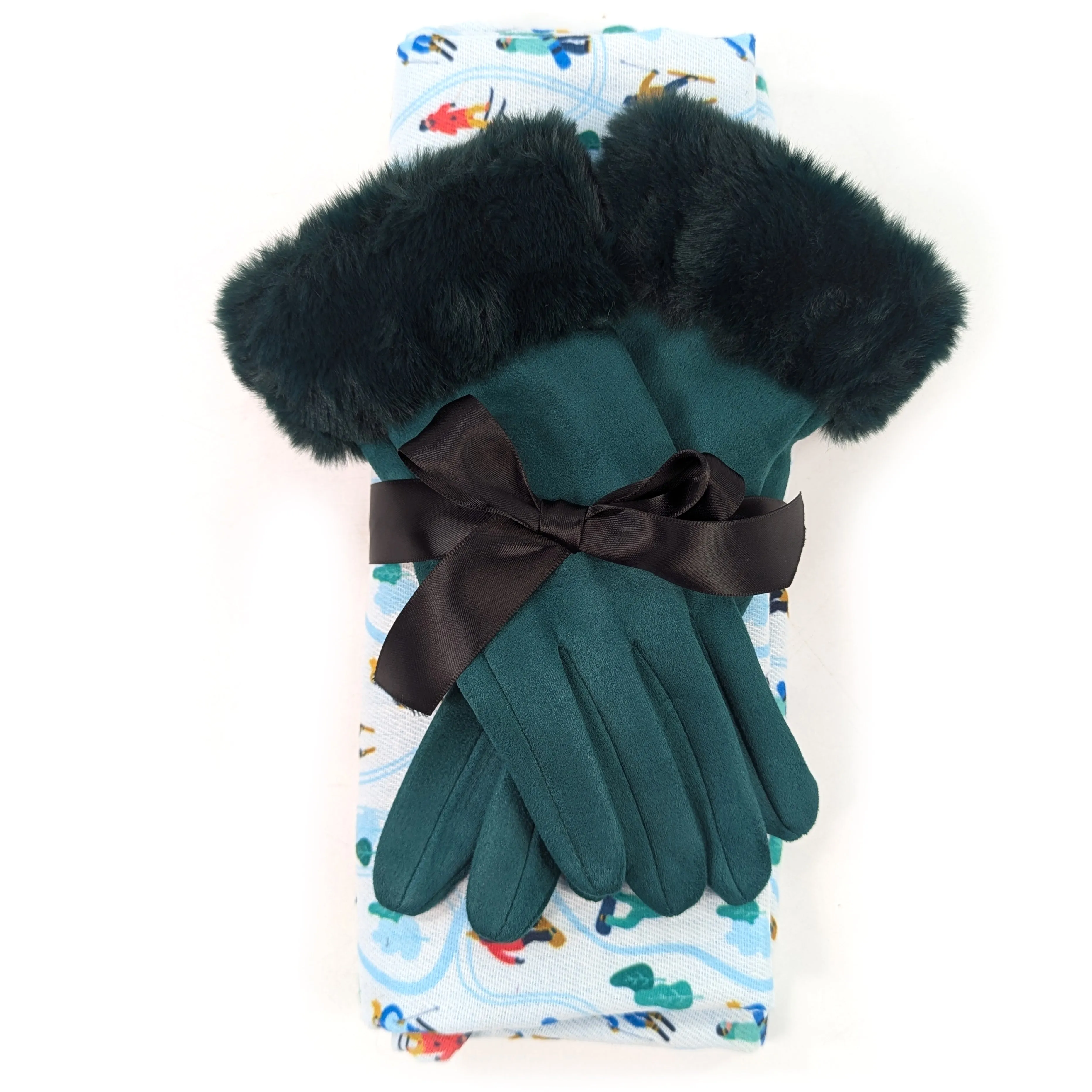 Skiing Gift Set - Skier Pashmina Style Scarf & Cosy Gloves