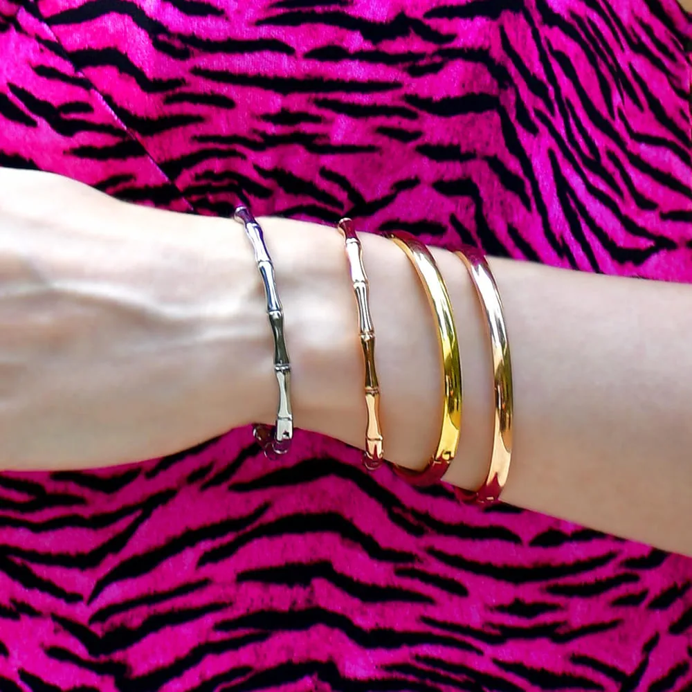 Solid Round Stainless Steel Bangle in Gold