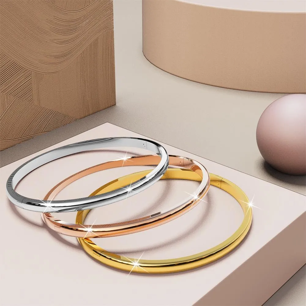 Solid Round Stainless Steel Bangle in Gold