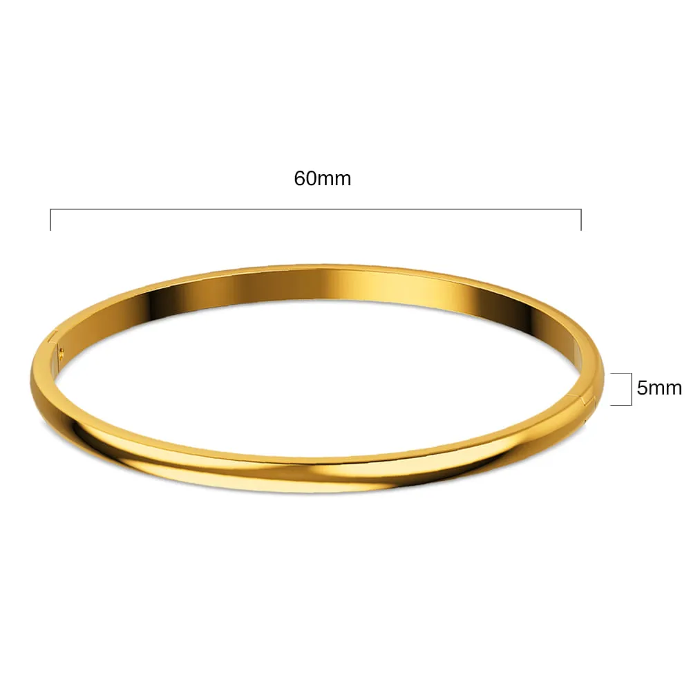 Solid Round Stainless Steel Bangle in Gold