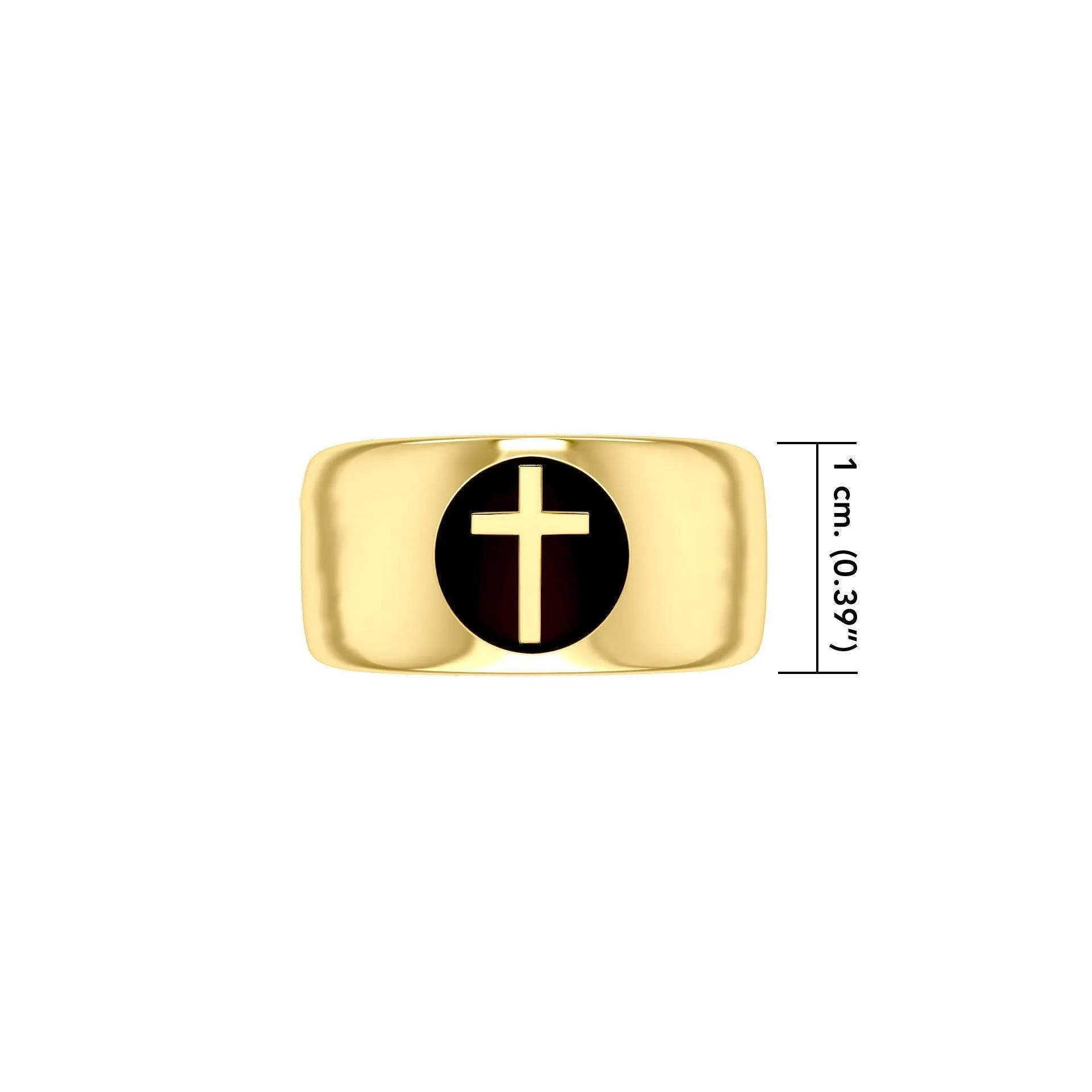 Spiritual Elegance Sterling Silver With 14K Vermeil Plate Faith Cross Men Band Ring with Black Accent by Peter Stone Jewelry VRI2475