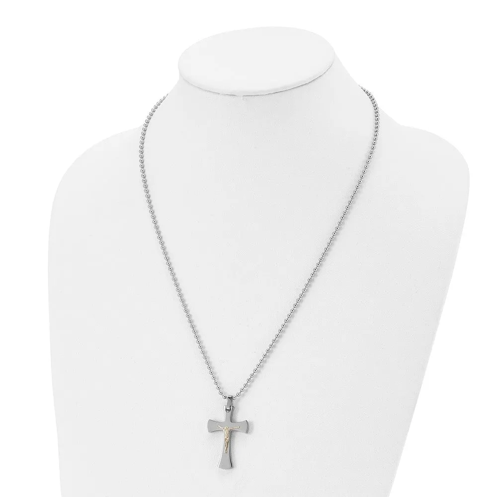 Stainless Steel 14k Gold Accent Crucifix Pendant