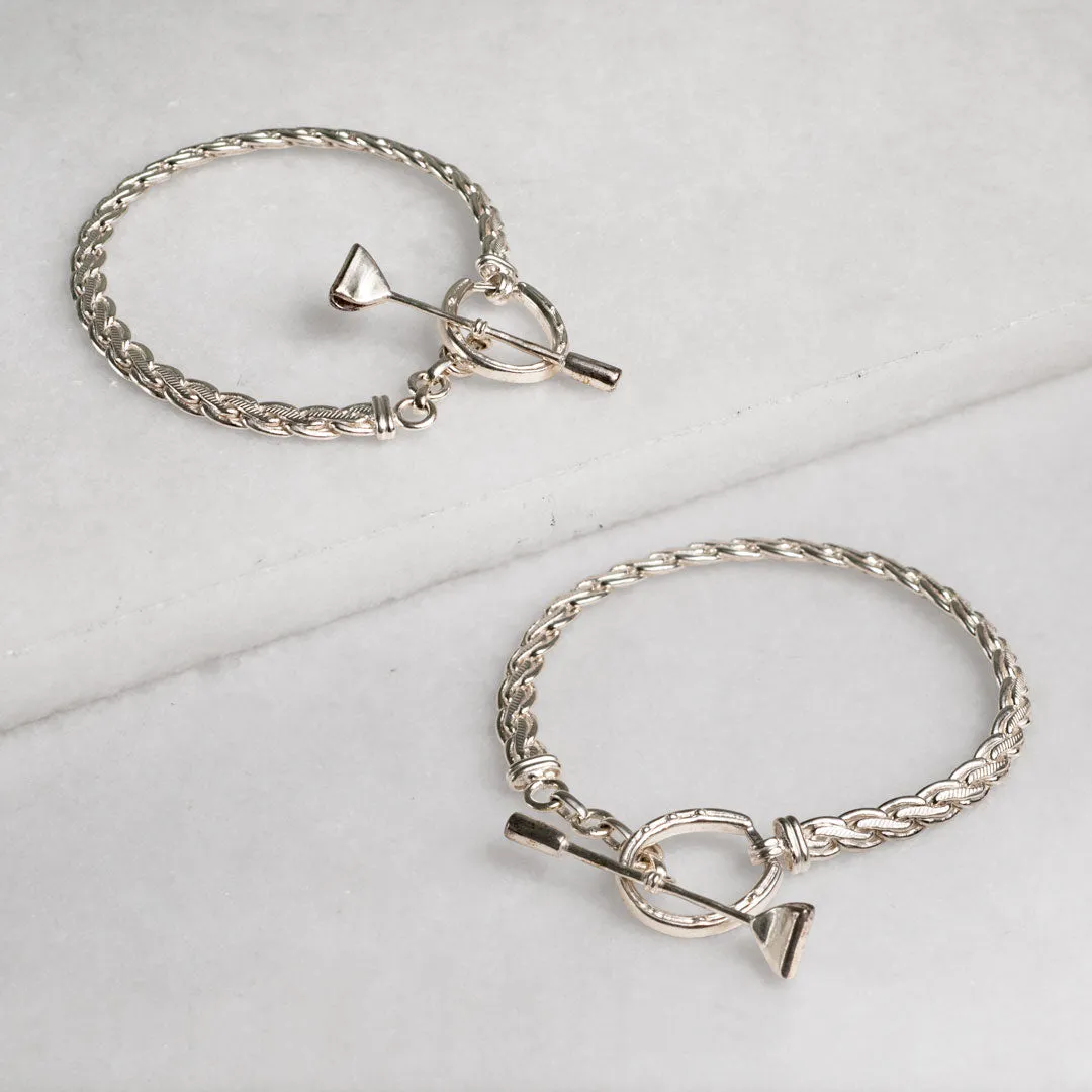T Bar Petite Chain Horseshoe Buckle Clasp Sterling Silver Plated Brass Bracelet