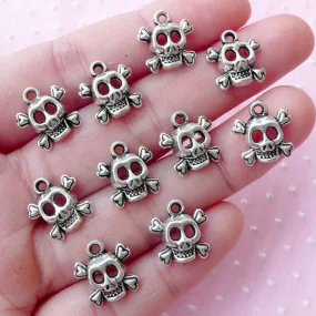 Tiny Skull with Cross Charm (10pcs / 12mm x 13mm / Tibetan Silver) Halloween Wine Glass Charm Bracelet Mini Skull Head Pendant CHM1673