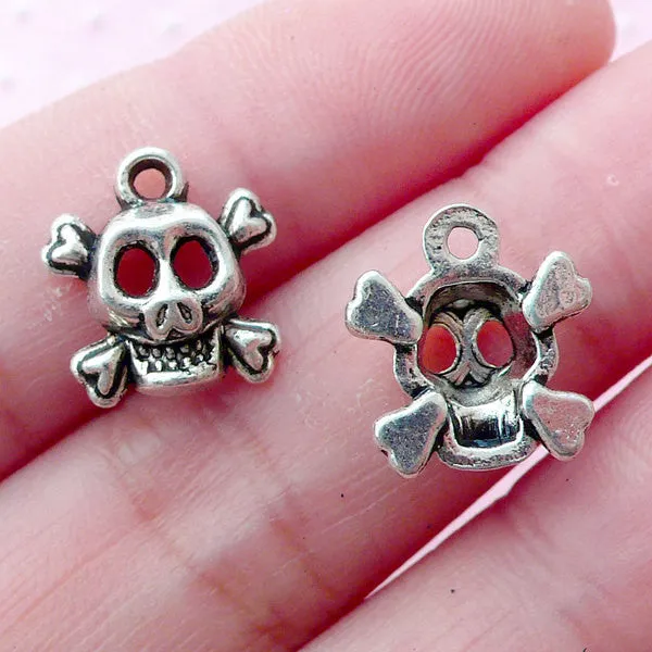 Tiny Skull with Cross Charm (10pcs / 12mm x 13mm / Tibetan Silver) Halloween Wine Glass Charm Bracelet Mini Skull Head Pendant CHM1673