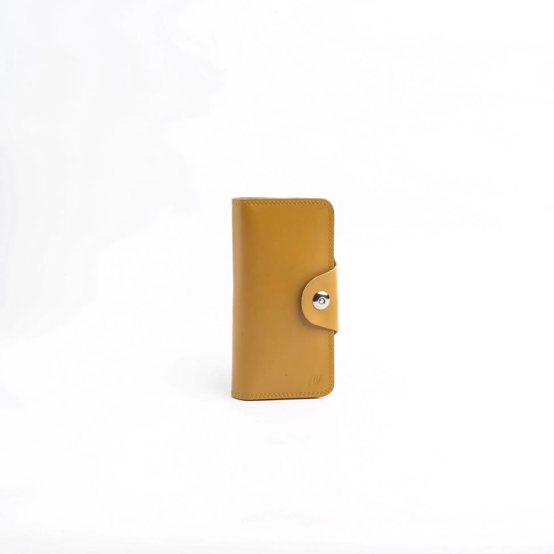 Tri-Fold Pure Leather Long Wallet With Button Closure-CAMEL BROWN