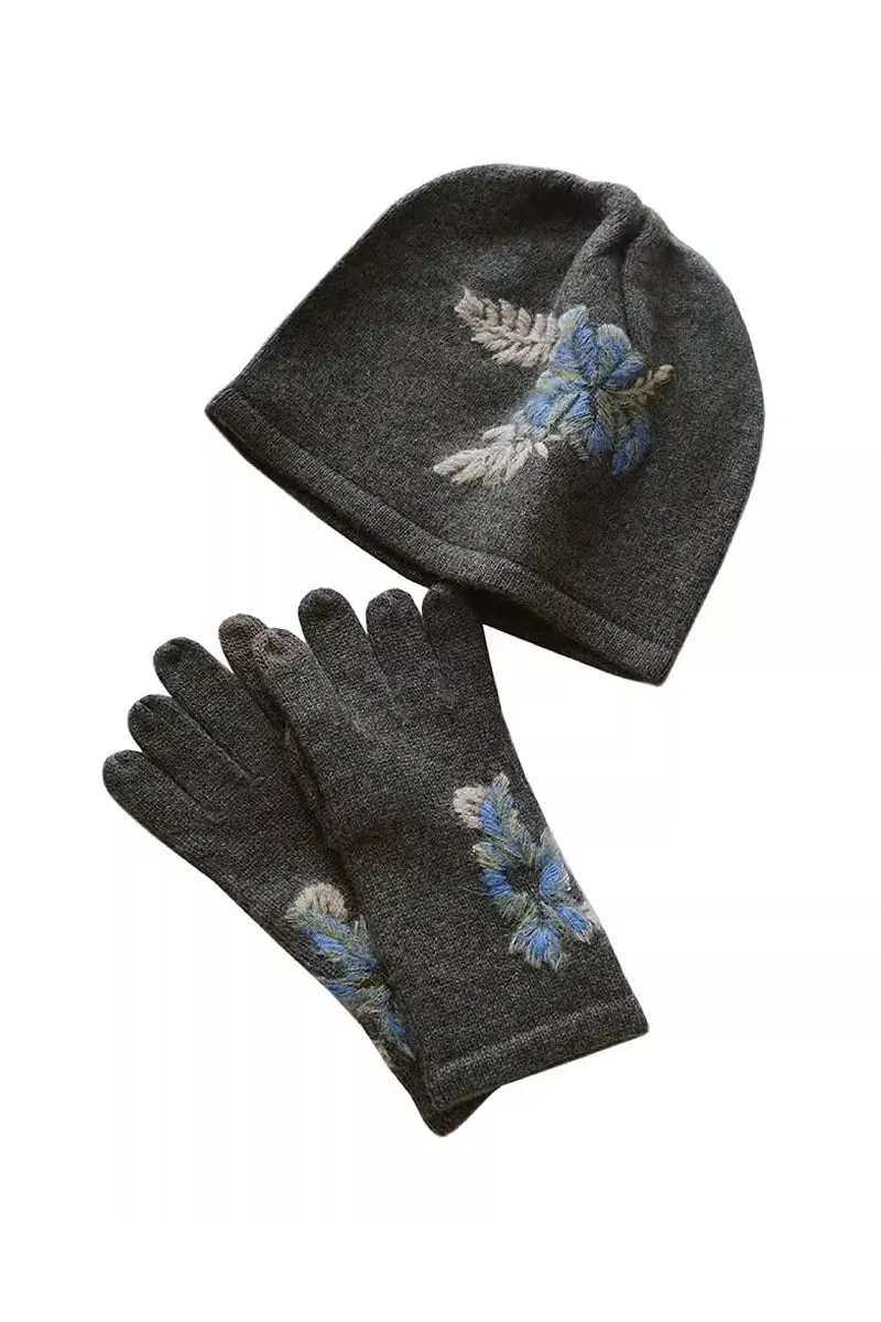 Vintage Cashmere Beanie and Touchscreen Gloves Set