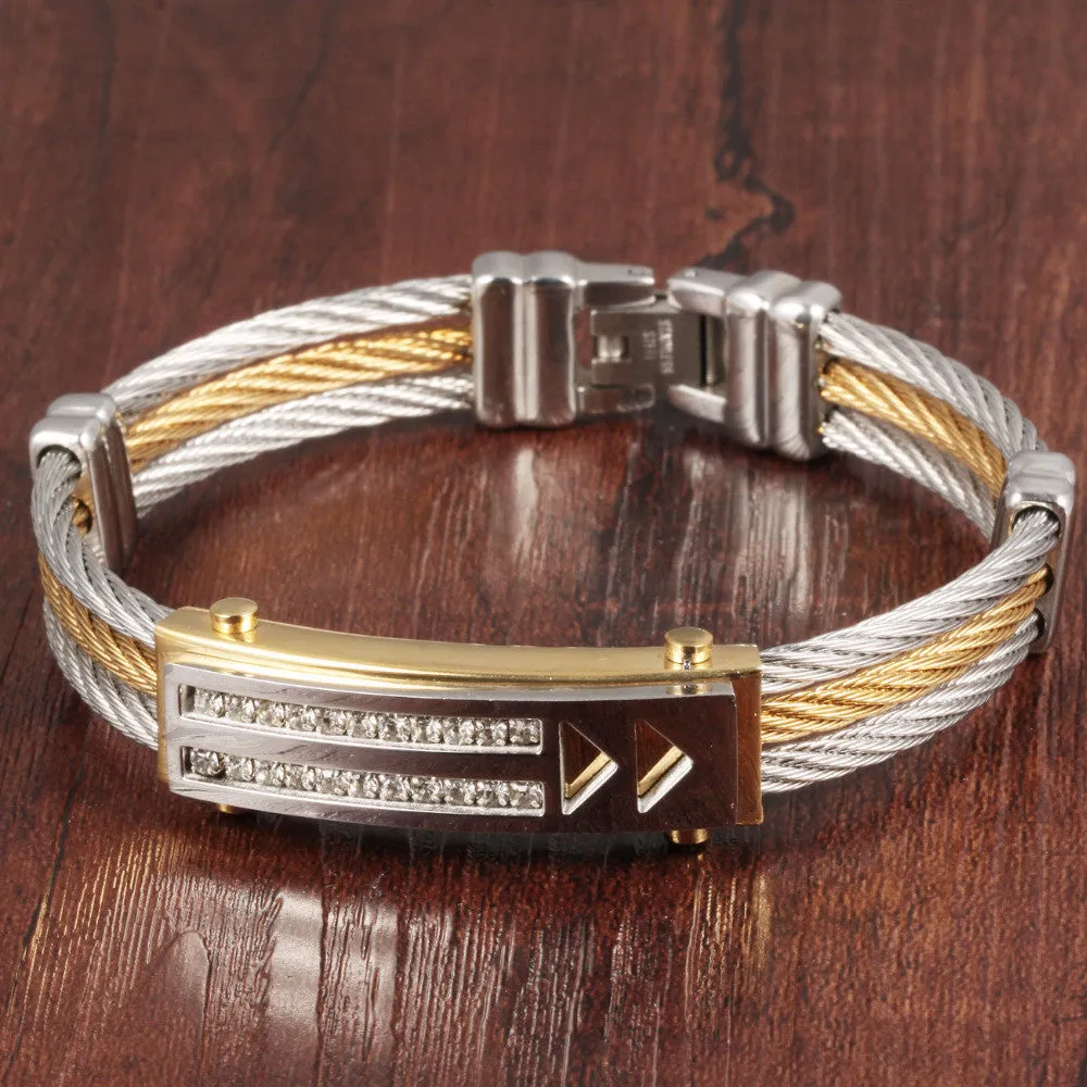 Vintage Gold & Silver Plated Full Metal Multi Layer Bracelet with Crystal Stones Rope Chains Bangles Men's Best Gift