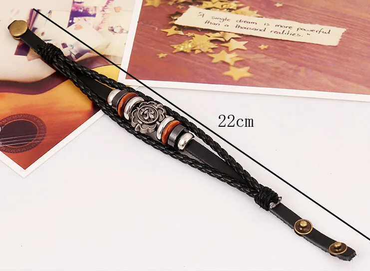 Vintage Iris Flory Charm Leather Adjustable Bracelet Wristband Jewelry Bijouterie Unisex Girls Woman