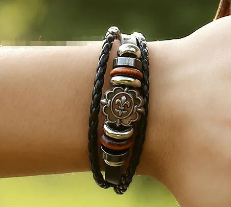 Vintage Iris Flory Charm Leather Adjustable Bracelet Wristband Jewelry Bijouterie Unisex Girls Woman