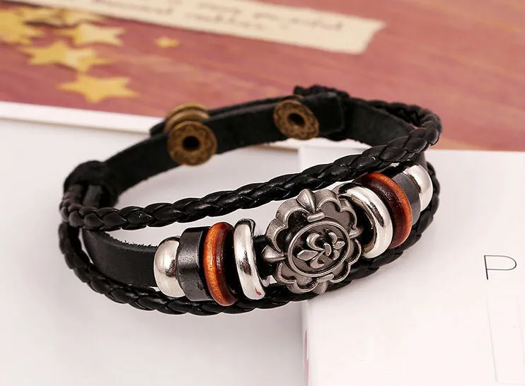 Vintage Iris Flory Charm Leather Adjustable Bracelet Wristband Jewelry Bijouterie Unisex Girls Woman