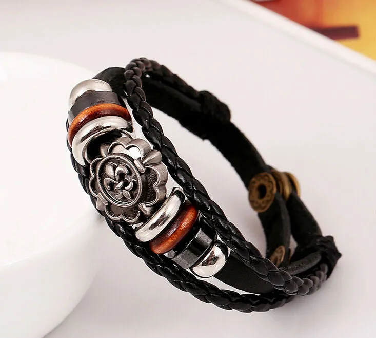 Vintage Iris Flory Charm Leather Adjustable Bracelet Wristband Jewelry Bijouterie Unisex Girls Woman