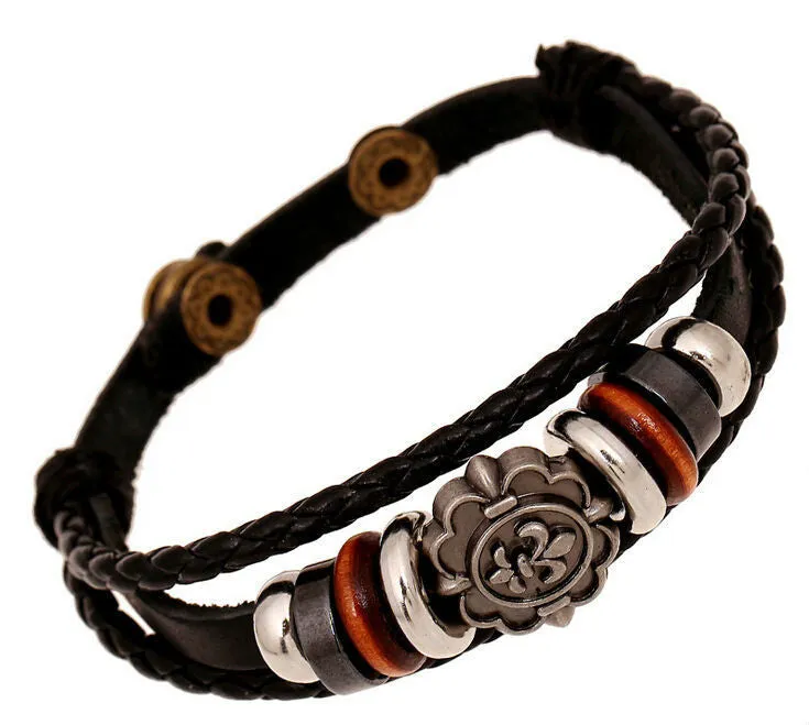 Vintage Iris Flory Charm Leather Adjustable Bracelet Wristband Jewelry Bijouterie Unisex Girls Woman