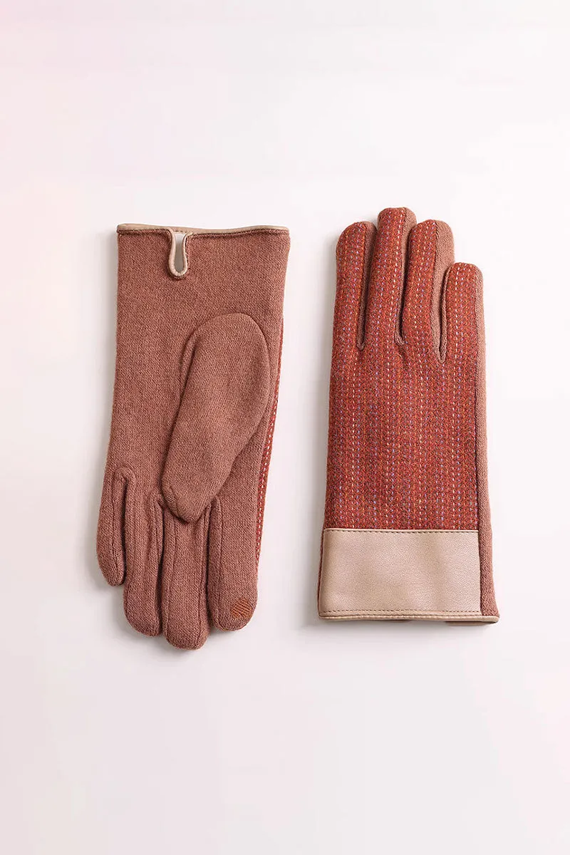 Vintage Wool Blend Tweed Touchscreen Gloves with Fleece Lined