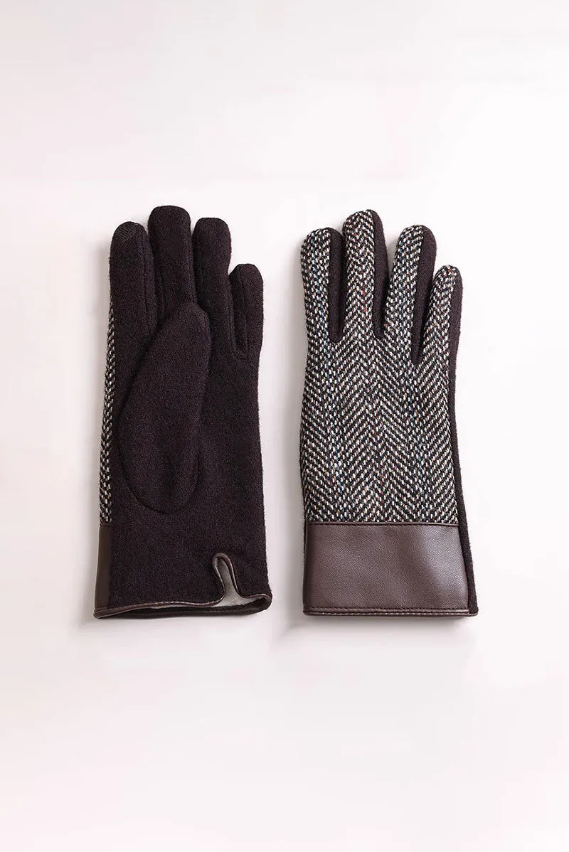 Vintage Wool Blend Tweed Touchscreen Gloves with Fleece Lined