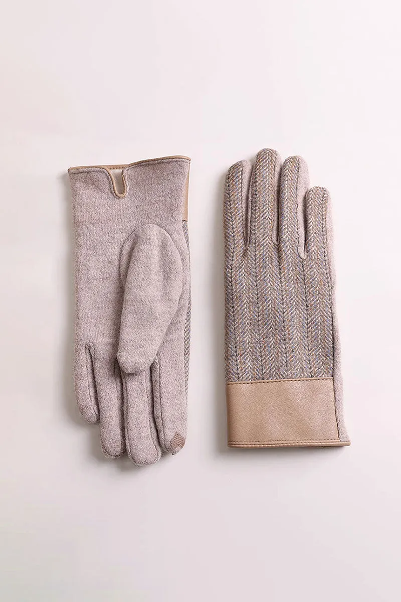 Vintage Wool Blend Tweed Touchscreen Gloves with Fleece Lined