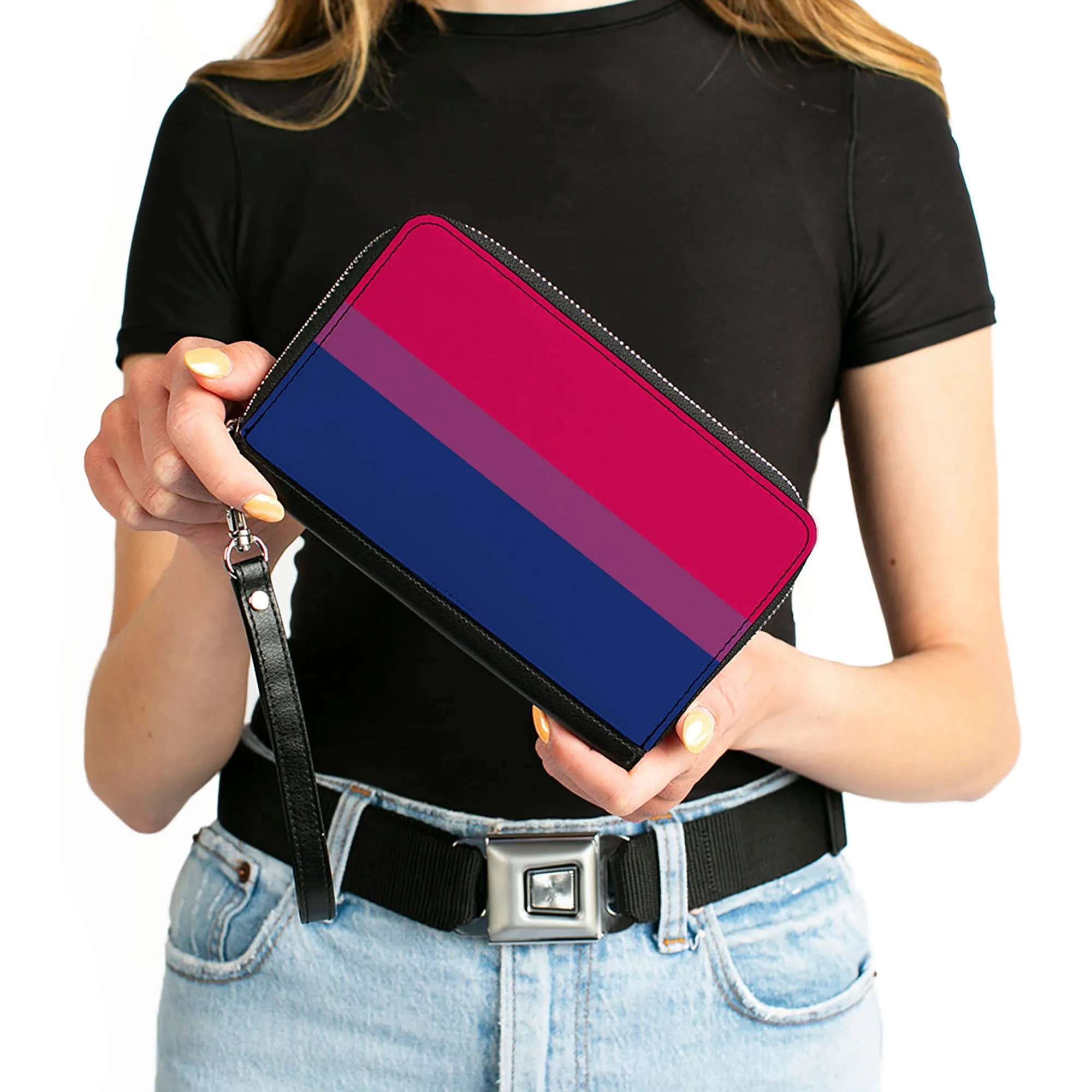 Women's PU Zip Around Wallet Rectangle - Flag Bisexual Pink Purple Blue